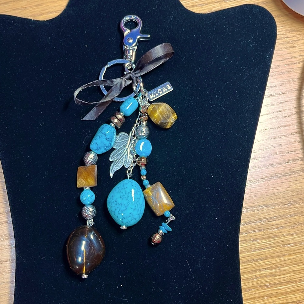 Miche Bag Turquoise, And Brown Charm Keychain. Never Used